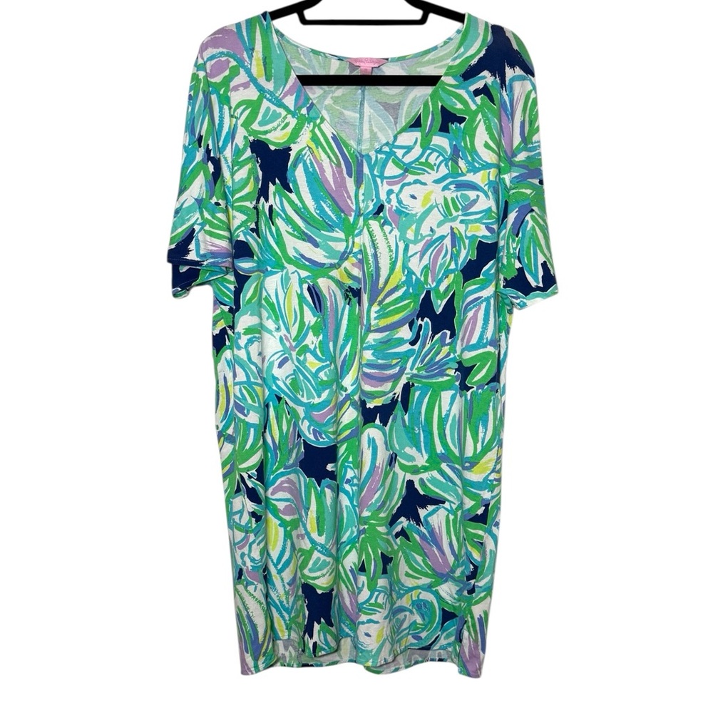 Lilly Pulitzer Dress Size Medium Tropical Leaf Print V neck T-Shirt Shift